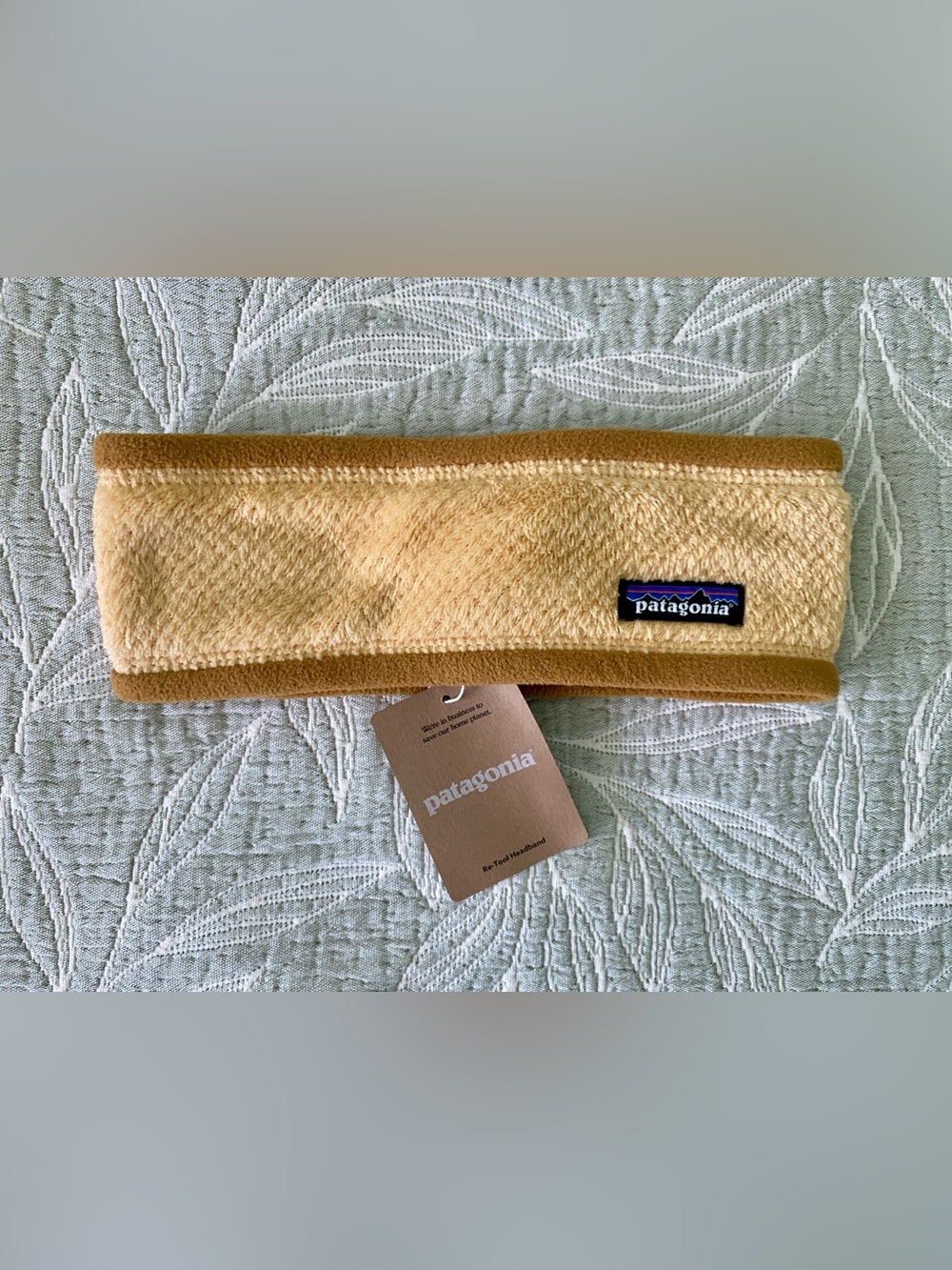 Patagonia Fleece Headband in Light Yellow with Tan Trim